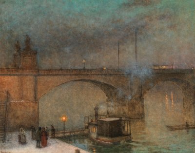 Praga, piroscafo sulla Moldava davanti al Ponte Palacky da Jakub Schikaneder