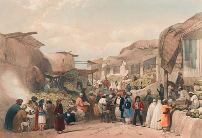 La strada principale nel bazar di Kabul nella stagione della frutta, c.1839 da James (after) Atkinson