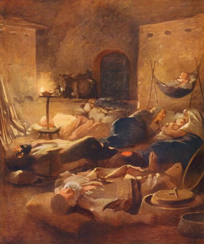 Terra Santa: Interno di una casa Fellahheen di notte da James (after) Clark