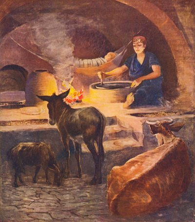 Terra Santa: Interno di una casa Fellahheen, mattina presto in inverno da James (after) Clark
