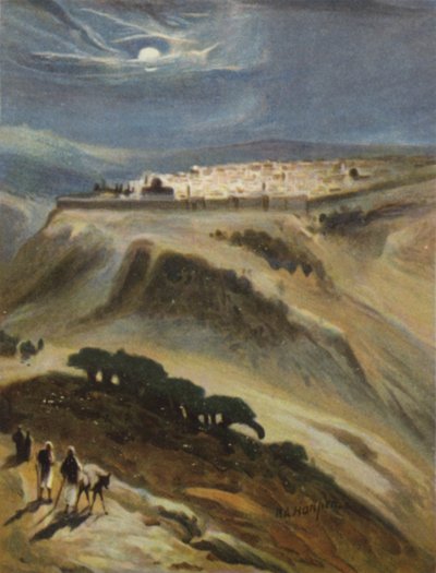 Gerusalemme (al chiaro di luna) dal Monte Scopus (litografia a colori) da James (after) Clark