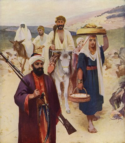 Scena stradale vicino a Nazareth (litografia a colori) da James (after) Clark