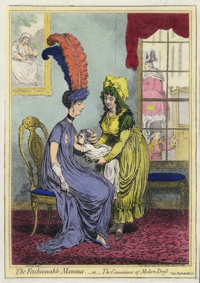 Allattamento al seno, La mamma alla moda, o La convenienza del vestito moderno da James (after) Gillray