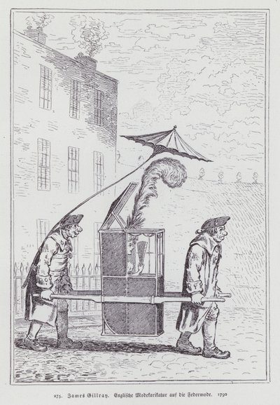 Cartone animato inglese che prende in giro la moda delle donne che indossano copricapi piumati da James (after) Gillray