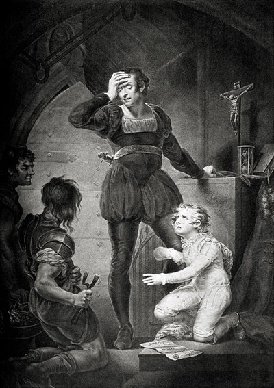 Re Giovanni. Atto IV, scena I: Hubert con Artù nella prigione da James (after) Northcote