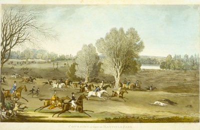 Caccia - Una vista di Hatfield Park, inciso da James Pollard da James (after) Pollard