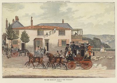 Sulla strada di Highgate - "Il Boscaiolo" (litografia a colori) da James (after) Pollard