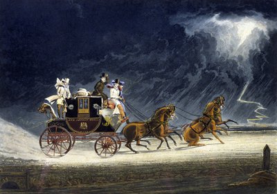 La diligenza in un temporale, inciso da R.G. Reeve da James (after) Pollard