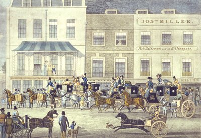 West Country Mail alla Gloucester Coffee House, Piccadilly, inciso da C. Rosenberg da James (after) Pollard