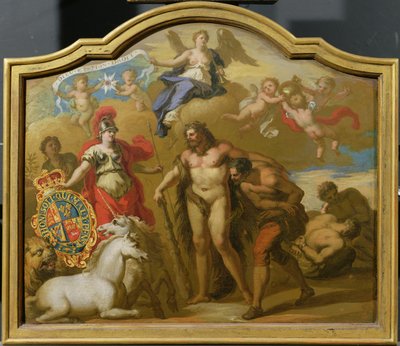 Allegoria del potere della Gran Bretagna per terra, progetto per un pannello decorativo per la carrozza cerimoniale di Giorgio I, c.1718 da James (attr. to) Thornhill