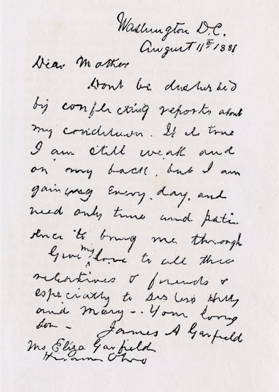 Lettera di James Abram Garfield a sua madre, da 