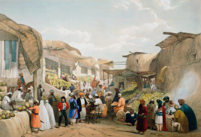 Bazar a Kabul durante la stagione della frutta, Prima Guerra Anglo-Afghana, 1838-1842 da James Atkinson