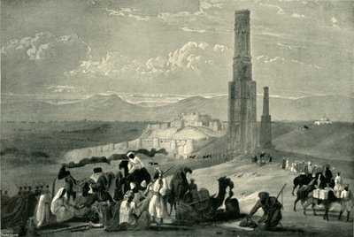 La fortezza e la cittadella di Ghazni e i due minareti, c1840, 1901 da James Atkinson