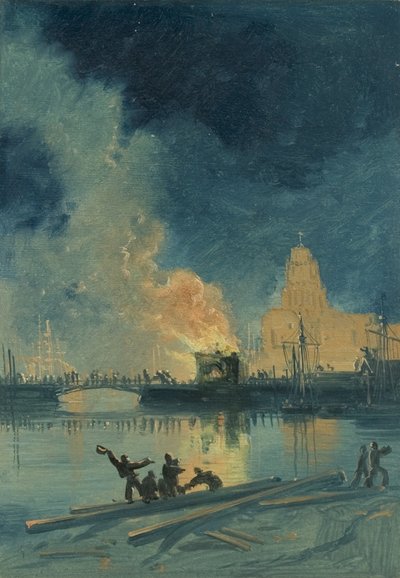 Rivolte di Bristol: Incendio della casa del pedaggio sul ponte di Prince Street, c.1832 da James Baker Pyne