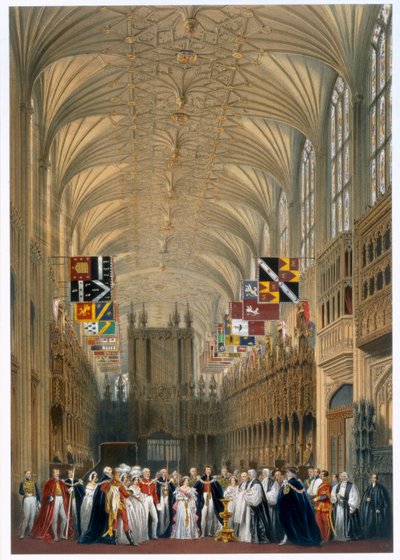 Regina Vittoria e Principe Alberto a un servizio nella Cappella di San Giorgio, Castello di Windsor, 1838 da James Baker Pyne