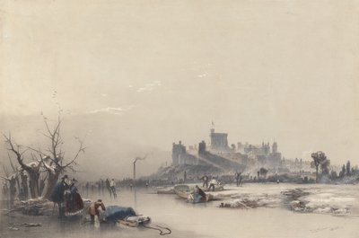 Il castello di Windsor dal fiume ghiacciato durante il grande gelo da James Baker Pyne