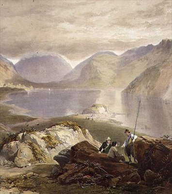Wast Water, dettaglio di pescatori, dal Distretto dei Laghi Inglesi (dettaglio) da James Baker after Pyne