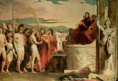 Incoronazione dei vincitori a Olimpia, terzo della serie Il progresso della cultura e della conoscenza umana, dettaglio dei vincitori incoronati davanti agli Hellanodicae da James Barry