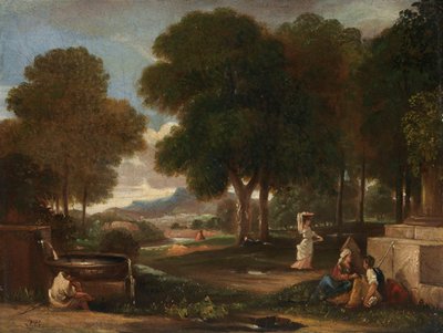 Landschaft mit einem Mann, der seine Füße an einem Brunnen wäscht da James Barry