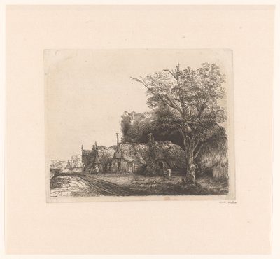 Paesaggio con tre cottage a spiovente lungo una strada da James Bretherton