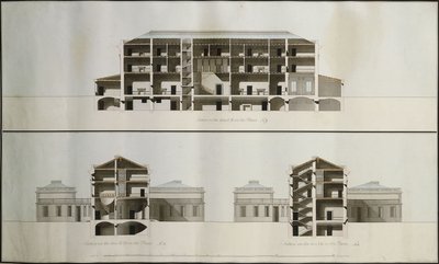 Progetti per una casa neoclassica per Lord Charleville: Tre sezioni da James Byres