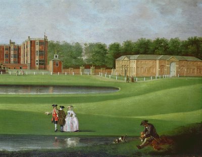 Veduta della Temple Newsam House, dettaglio del blocco delle stalle, c.1750 da James Chapman