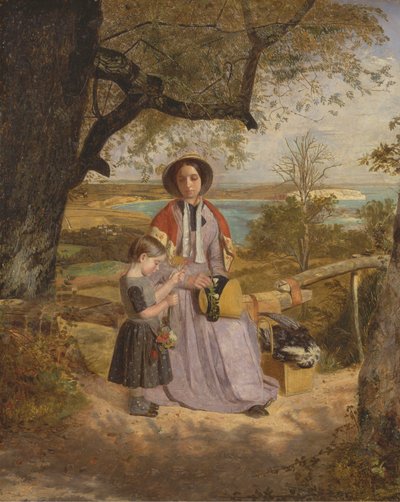 Madre e figlio vicino a uno stile, con Culver Cliff, Isola di Wight, in lontananza da James Collinson