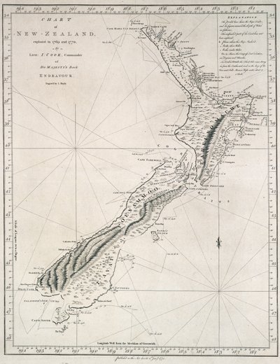 Carta della Nuova Zelanda, esplorata nel 1769 e 1770 dal tenente J. Cook, comandante della nave Endeavour di Sua Maestà da James Cook