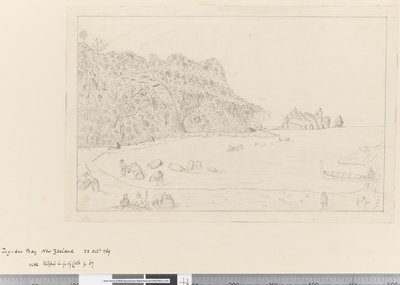 Veduta del luogo di abbeveraggio Tegadoo Bay, Nuova Zelanda, 23 ottobre 1769 da James Cook