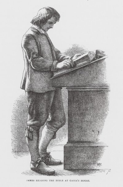 Giacomo legge la Bibbia a casa di Gaio da James Dawson Watson