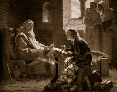 Il Venerabile Beda che traduce il Vangelo, illustrazione da 