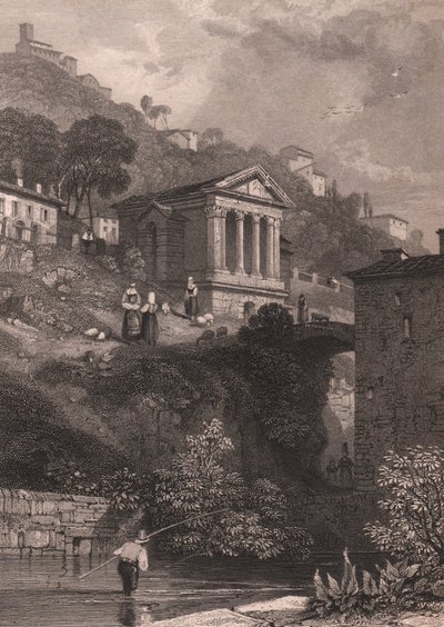 Veduta del Tempio di Clitunno lungo il fiume Clitunno vicino a Campello sul Clitunno da James Duffield Harding