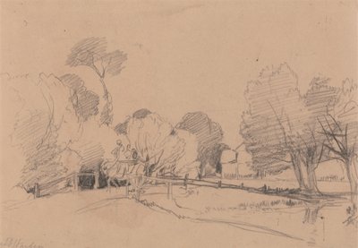 Salici vicino a un ruscello, cavallo e carro che attraversano il ponte da James Duffield Harding