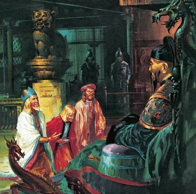 Marco Polo davanti a Kublai Khan, XX secolo (litografia) da James Edwin McConnell