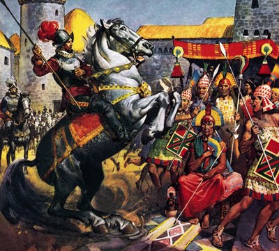 Lo spagnolo e il capo inca (gouache su carta) da James Edwin McConnell