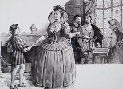 Il giovane Francis Bacon e la regina Elisabetta I (gouache su carta) da James Edwin McConnell