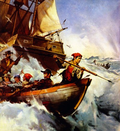 William Scoresby, figlio di un contadino dello Yorkshire, trovò emozioni durante i suoi viaggi di caccia alle balene (litografia a colori) da James Edwin McConnell