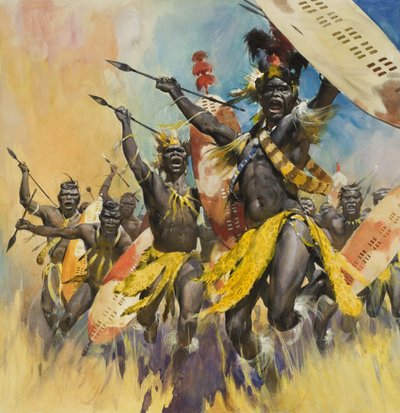 Guerrieri Zulu (gouache su carta) da James Edwin McConnell