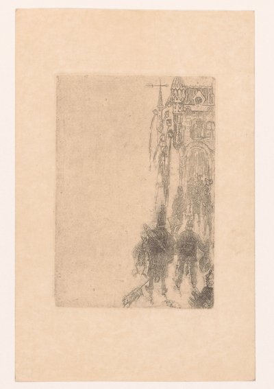 Figure che camminano verso un cancello con carne e pesce da James Ensor