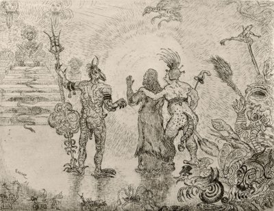 I diavoli Dzitts e Hihanox conducono Cristo agli inferi da James Sidney Ensor