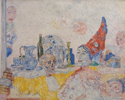Pierrot e Scheletro in una Veste Gialla da James Ensor