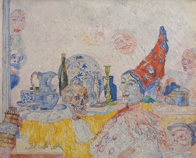 Pierrot e lo scheletro in abito giallo da James Ensor