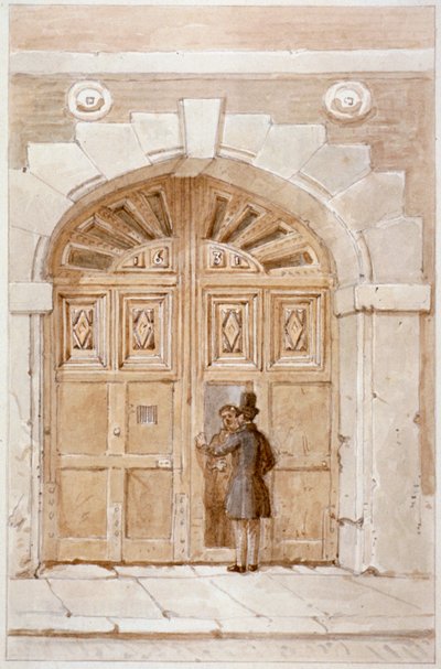 Vista dei cancelli di legno datati 1631, al n. 46 di Lime Street, 1855 da James Findlay