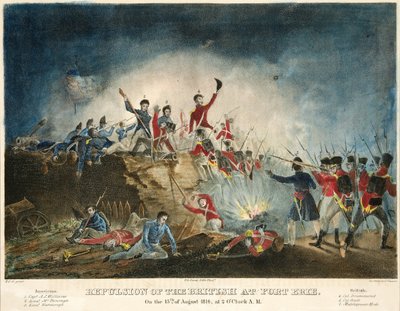 Repulsione dei britannici a Fort Erie, il 15 agosto 1814, alle 2 del mattino, pub. 1841 da James Fuller Queen