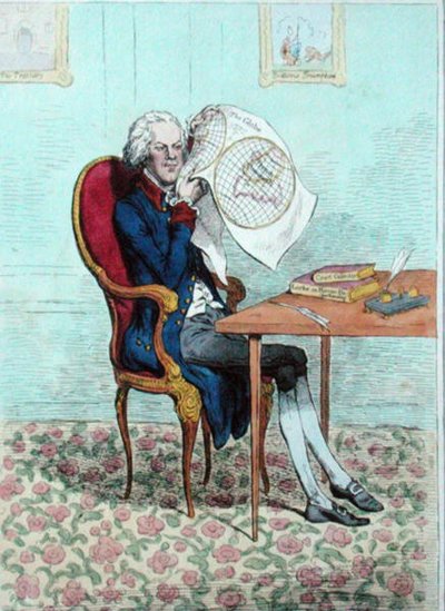 Un politico acuto che scopre le conquiste britanniche, pubblicato da Hannah Humphrey nel 1795 da James Gillray