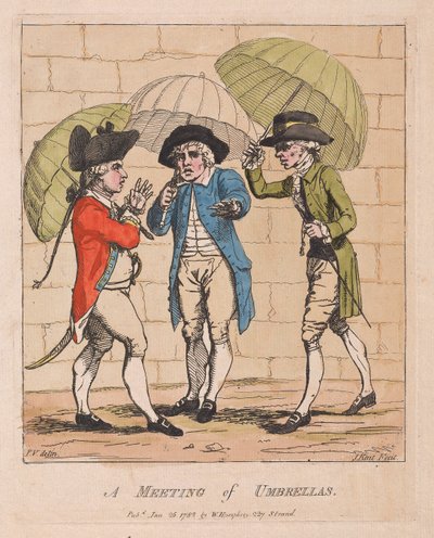 Un incontro di ombrelli, pub. 1782 da James Gillray
