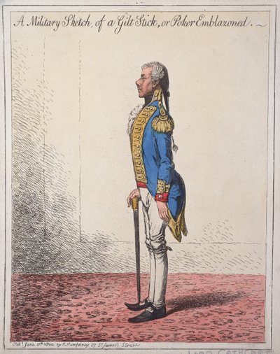 Uno schizzo militare di un bastone dorato, o un poker araldico, pubblicato da Hannah Humphrey nel 1800 da James Gillray