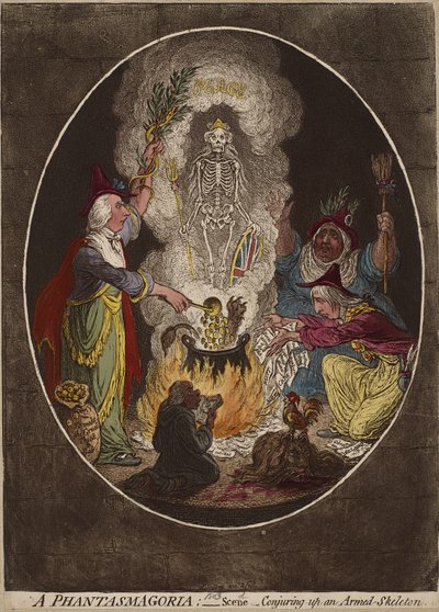 Una fantasmagoria; - Scena - Evocazione di uno scheletro armato., 5 gennaio 1803 da James Gillray
