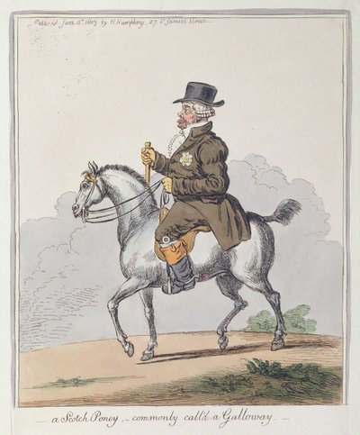 Un Pony Scozzese, comunemente chiamato Galloway, pubblicato da Hannah Humphrey nel 1803 da James Gillray