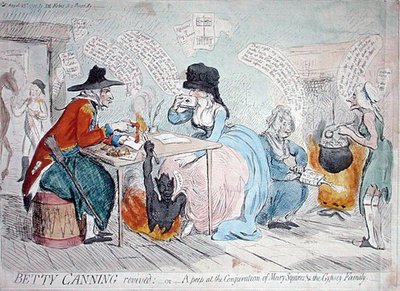 Betty Canning resuscitata, o Uno sguardo alla congiura di Mary Squires e la famiglia zingara, pubblicato da J.M. Fobes nel 1791 da James Gillray